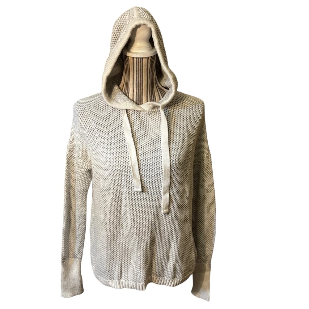 NEW Rachel Zoe Hoodie Sweater Small White Grey Honeycomb Knit Cotton long Slvs - Picture 2 of 15